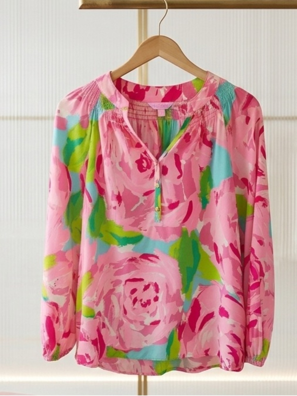 Lilly Pulitzer First Impression Elsa Silk Top Blouse Pink Floral XS